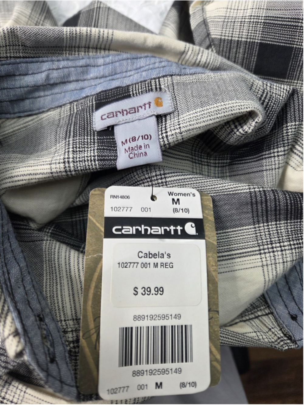 Carhartt Cabela’s Women’s Plaid Flannel Shirt Black Cream M 8/10 #1601 - Picture 7 of 9